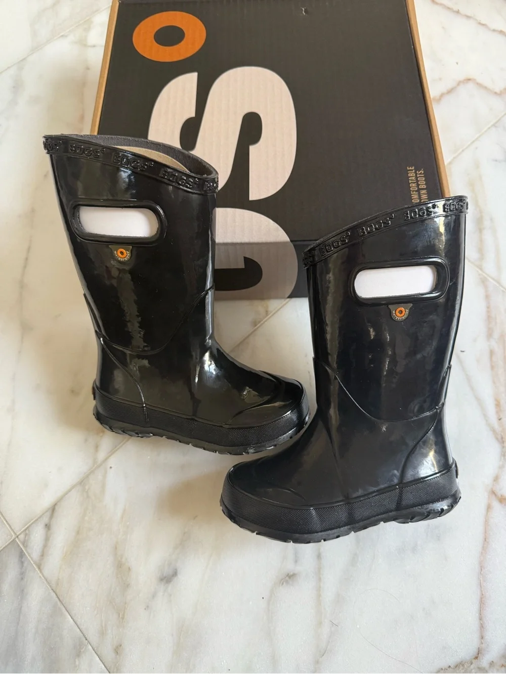 BOGS Kids Glossy Black Tall Rainboot Rain Boots Waterproof size 8 Toddler NEW